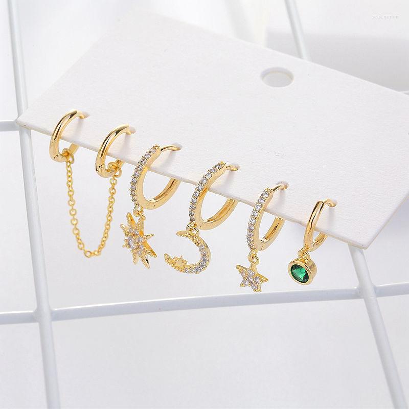 

Hoop Earrings Set Cute Star And Moon Small Sets Crystal Long Gold Chain For Women Fashion Jewelry Gift 2022 Aretes