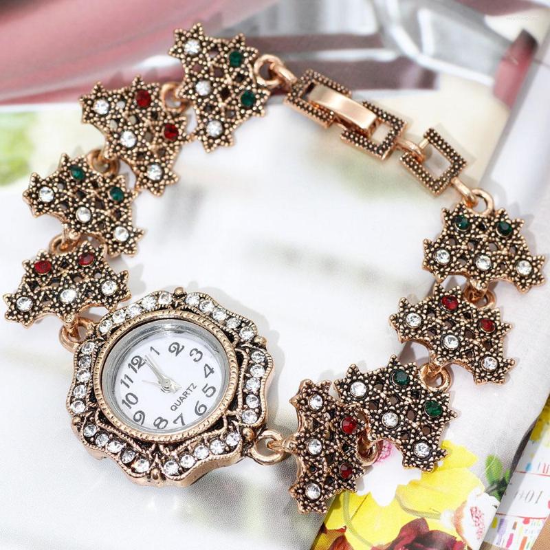 

Charm Bracelets SUNSPICE MS Retro Gold Color Crystal Bracelet Wristwatch For Women Triangular Scale Chain With Rhinestone High Quality Gifts
