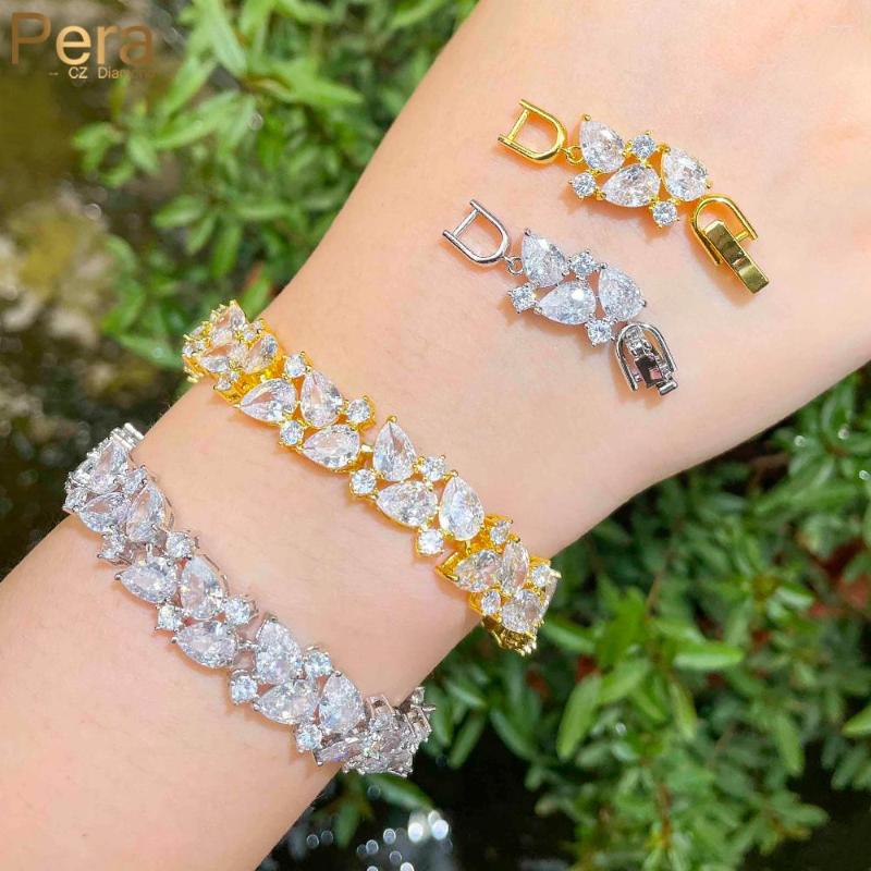 

Link Bracelets Pera Fantastic Shiny Crystal Women Bangles For Brides Fashion CZ Water Drop Charm Engagement Wedding Jewelry B218