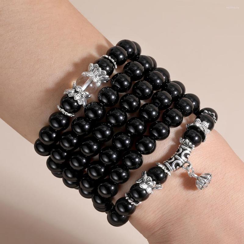 

Strand Rttooas Japamala 108 Mala Necklace For Women Men 8MM Natural Stones Black Agate Beaded Bracelet Meditation Yoga Jewelry