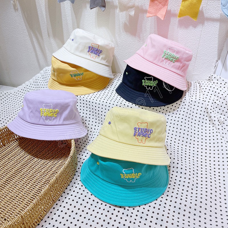 

Cute Bear Letter Baby Bucket Hat Cartoon Embroidery Girls Boys Panama Cap Spring Infant Toddler Fisherman Hats, Mixed color