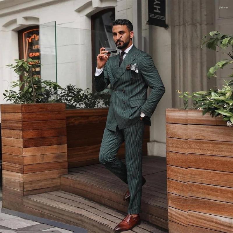 

Men's Suits Handsome Formal Pinstripe Men's Smoking Business Double Breasted Green Jacket With Pants Slim Fit Blazer Tuxedos Custmized, Black