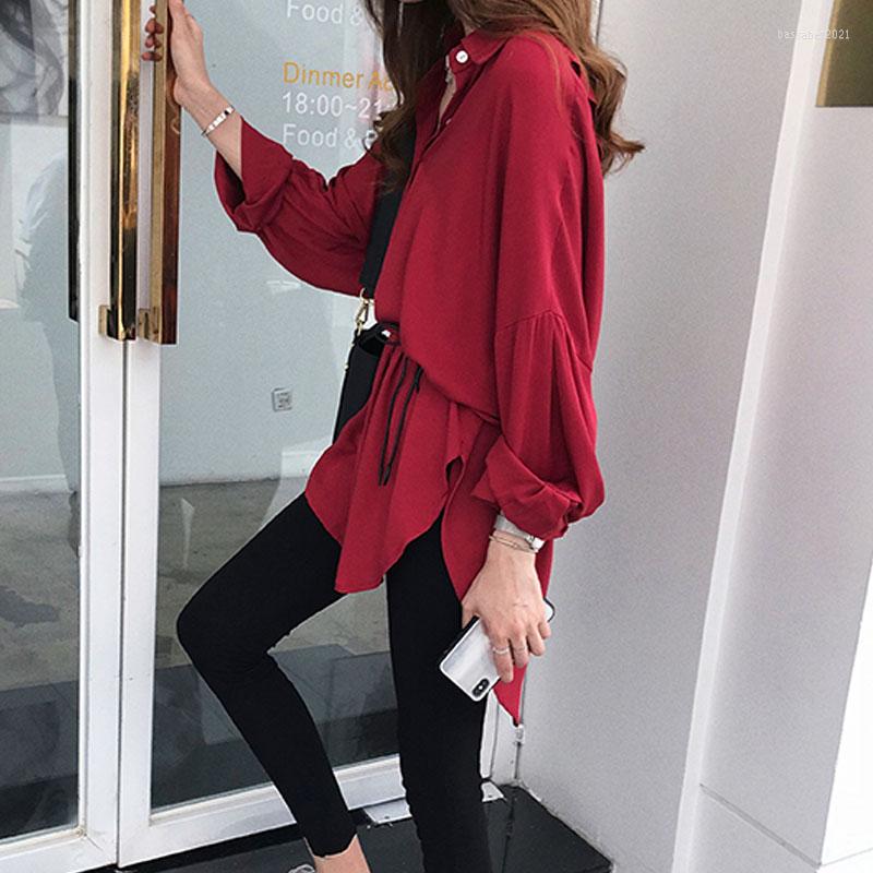 

Women's Blouses 2022 Autumn Fashion Women Shirt Long Sleeve V-neck Clothing Casual Bow Solid Tops And Office Lady 5509 50, Red