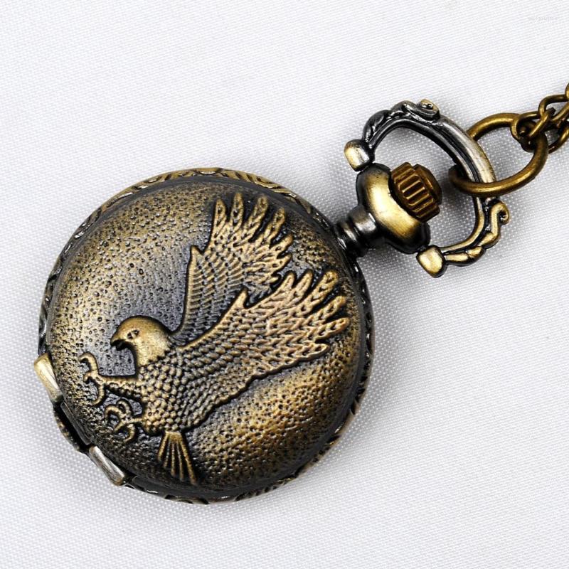 

Pocket Watches Luxury Cute Sliver Dial Quartz Watch For Men Women Eagle Rose Flower Engraved Case Fob Chain Pendant Necklace Clock Gifts, 13