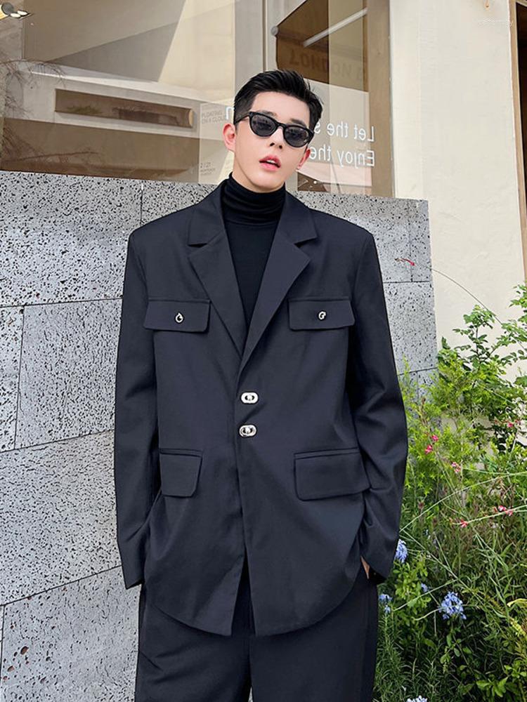 

Men's Suits SYUHGFA Men Clothing Metal Button Korean Streetwear Fashion Suit For 2022 Autumn Loose Simple Long Sleeve Blazers, Black