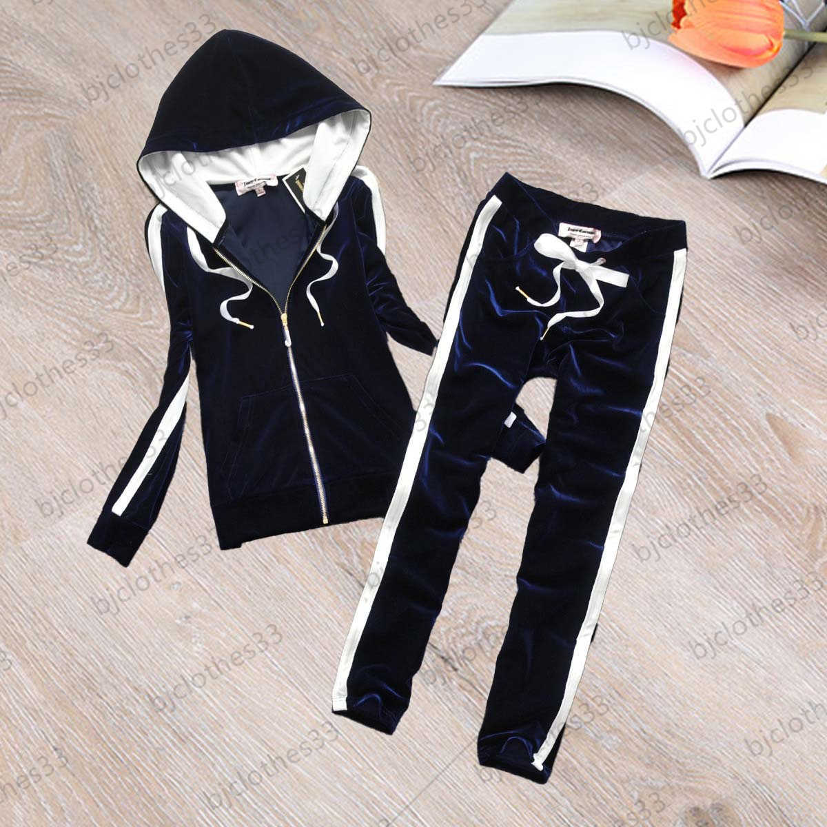 

Juicy Tracksuit Womens Two Piece Brand Juicy Tracksuits Side Contrasting Color Stripe Hooded Zipper Flap Slim Jacket Tall Waist Loose Joker Trousers Women Apparel