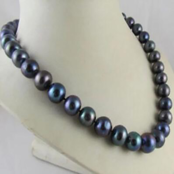 

14K VERY PRETTY TAHITIAN NATURAL 9-10mm BLACK PEARL NECKLACE 17"