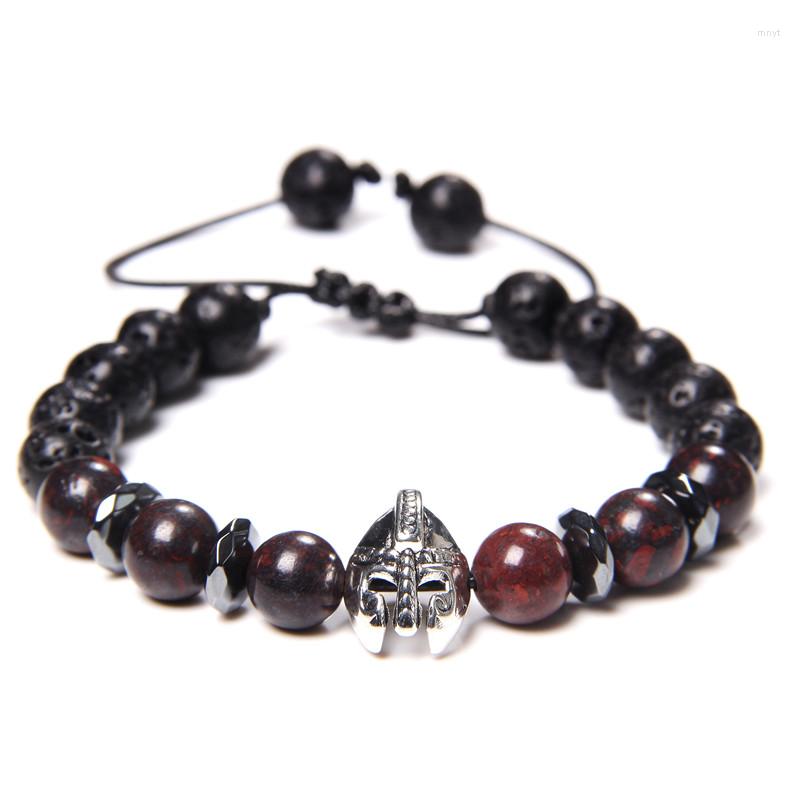 

Strand Vintage Roman Knight Spartan Warrior Gladiator Helmet Bracelet Men Natural Stone Beaded Charm Braided Energy Jewelry