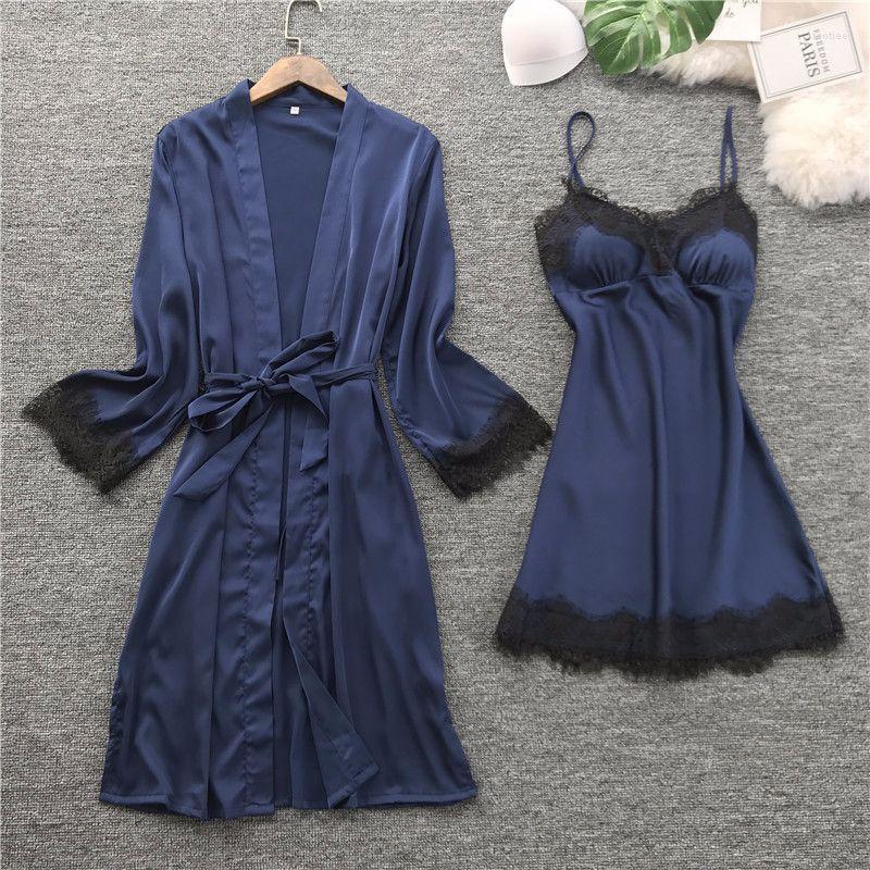 

Women' Sleepwear Brand Sexy Women' Robe & Gown Sets Twinest Bathrobe Mini Night Dress Two Pieces Womens Sleep Set Faux Silk, 2jian heijiemao red