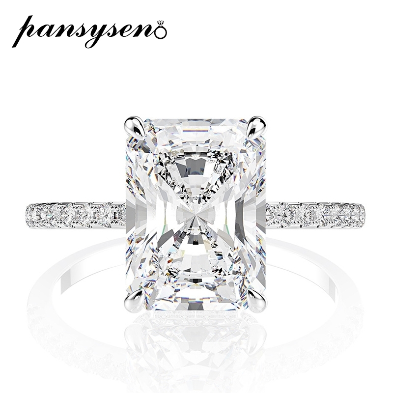 

Solitaire Ring PANSYSEN 925 Sterling Silver Emerald Cut Simulated Diamond Wedding s for Women Luxury Proposal Engagement 221207