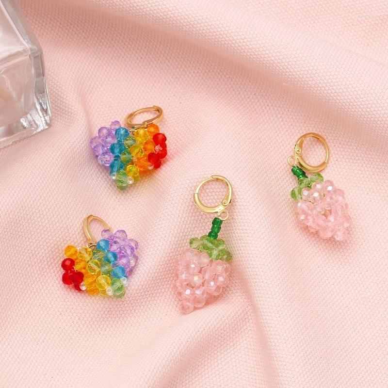 

Hoop Earrings Colorful Handmade Woven Heart Fruit Crystal For Women Girls Simple Delicate Metal Jewelry Fashion Gifts