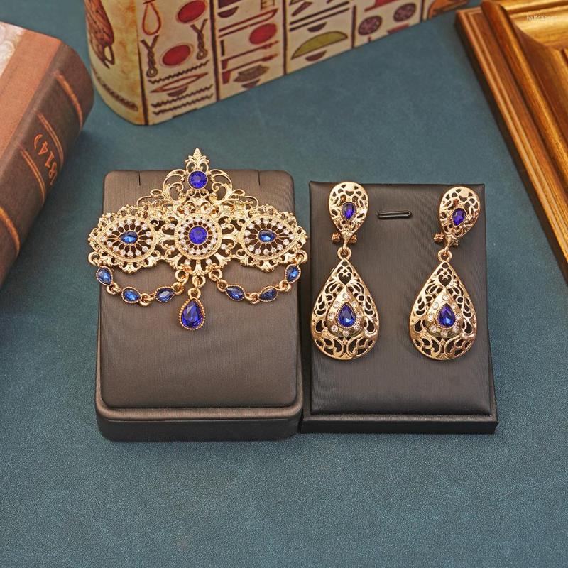 

Necklace Earrings Set Moroccan Brooch Crystal Royal Blue Wedding Gifts Muslim Sets Jewelry For Women My Orders Earings Fashion, Picture shown