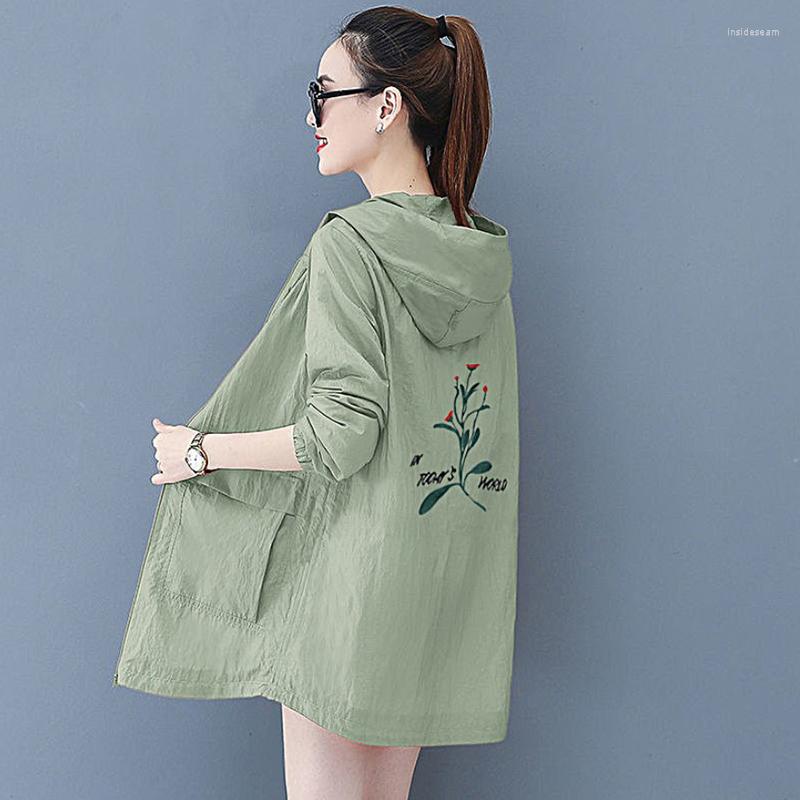 

Women's Trench Coats Hooded Embroidered Thin Sunscreen Clothing Anti-UV Outdoor Female Tops Coat Women Summer Sun Protection Jacket, Blue