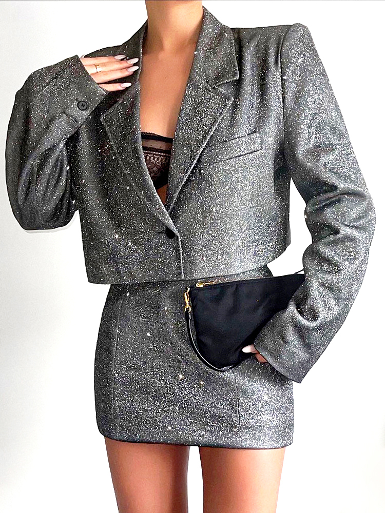 

Two Piece Dress Fantoye Glitter Skirt Sets Women Blazer Suits Double Layer Elegant Outfit Shiny Female Streetwear Clothing 221207, Gold