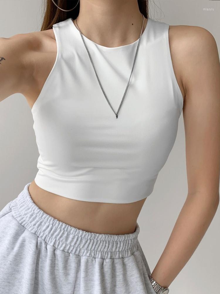 

Women's Tanks Summer Fashion Women Sexy Slim Tops O-neck Sleeveless Double Nylon Ladies Tank 6 Colors Y2k Top Crop, White