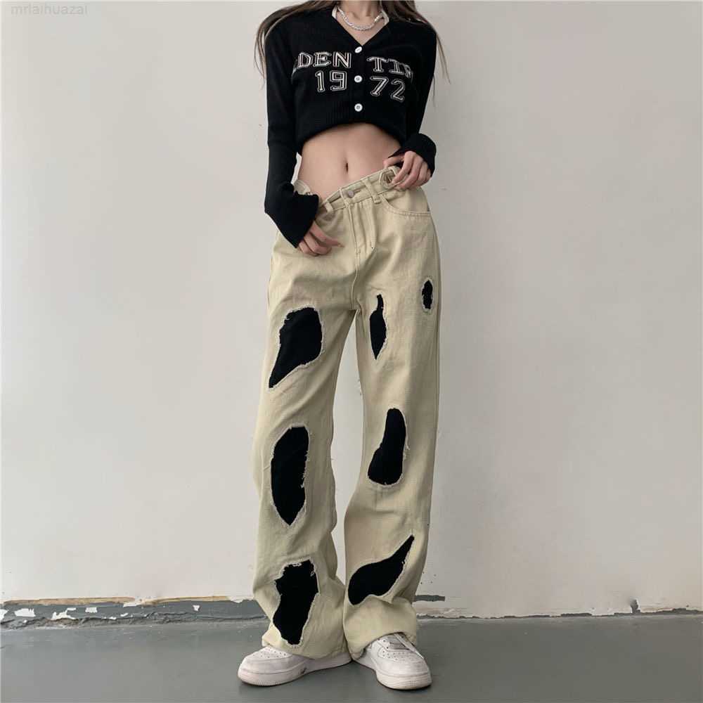 

Women' Pants Capris Hip-hop Jeans Y2k American High Street Embroidery Patch Cat Whisker Straight Jeans Men And Women Design Sense Oversize Trousers, Belt