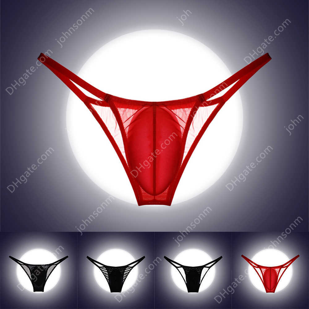 

Underpant Men Bulge Pouch Underwear Erotic Bikini s G-strings Male Panties Sexy Thong Lingerie, Red mesh