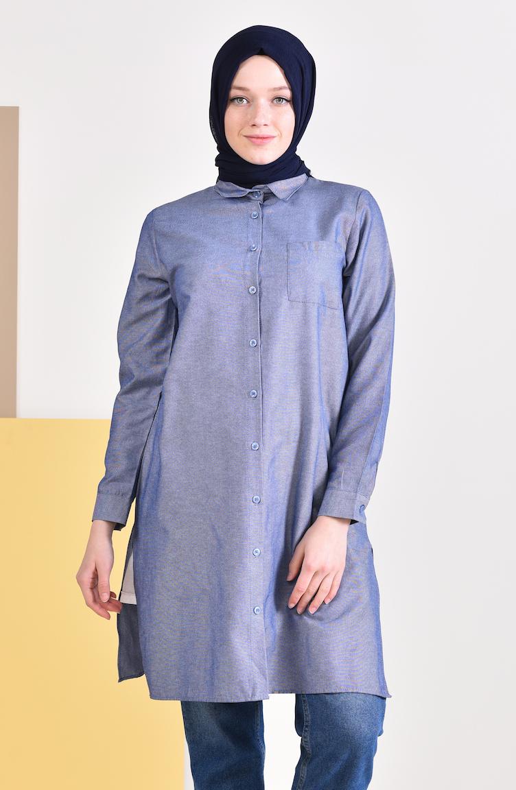 

Women's Blouses & Shirts Minahill Slit Pocketed Tunic 6350-16 Gray Navy Blue