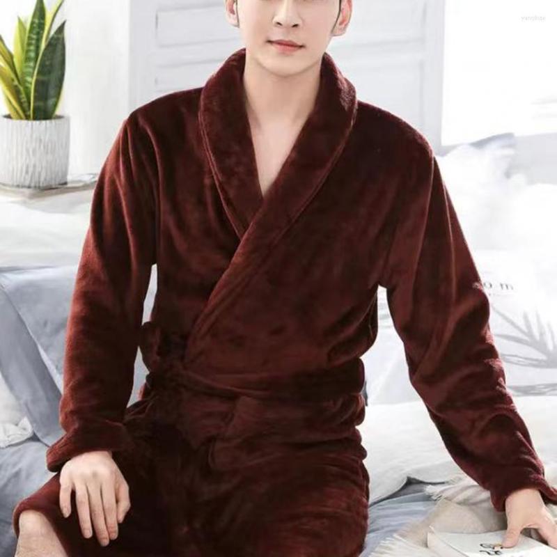 

Men's Sleepwear Male Bathrobe Flannel Plus Size Homewear Belt Knee Length Nightgown Men For Home, White
