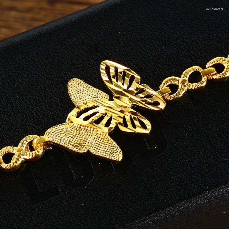 

Link Bracelets Butterfly Patterned Yellow Gold Filled Womens Bracelet Chain
