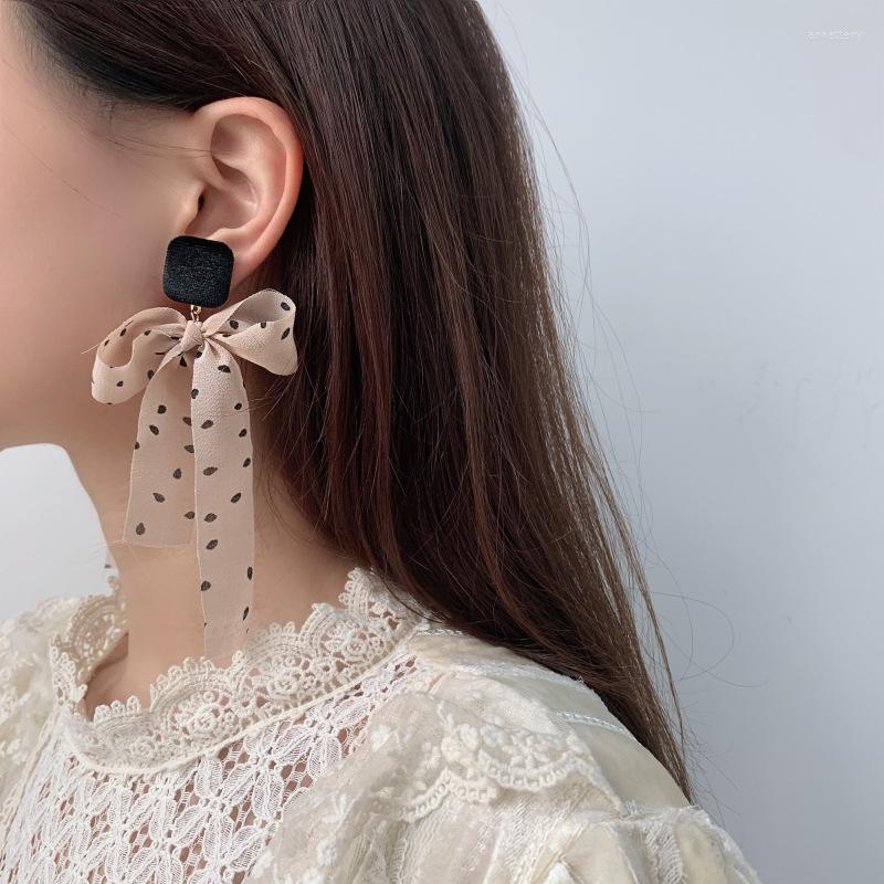 

Dangle Earrings 2022 Korean Sweet Polka Dot Bowknot Women Fabric Lace Bow Fashion Statement Drop Jewelry Gift