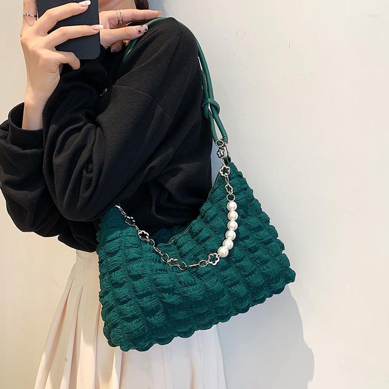 

Evening Bags 2022 Simple Lightweight Shoulder Underarm Bag Fabric Pleated Trendy Women'S Pearl Large Capacity Women, White