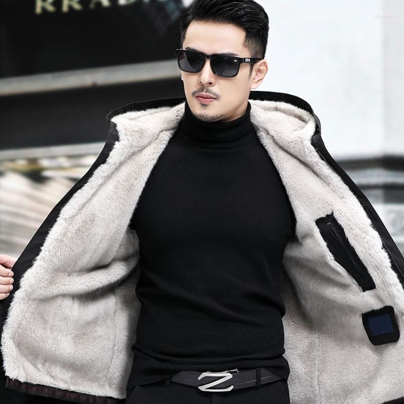 

Men's Vests Middle-Aged Cotton-Padded Coat Men's Mid-Length Parka Fur Winter Extra Thick Mink Cashmere Liner, Black