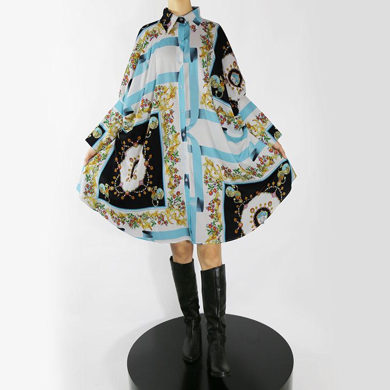 

Women's Blouses & Shirts Ladies Long Sleeve Shirt Spring And Autumn European American Fashion French Printing Casual Loose, Sky blue