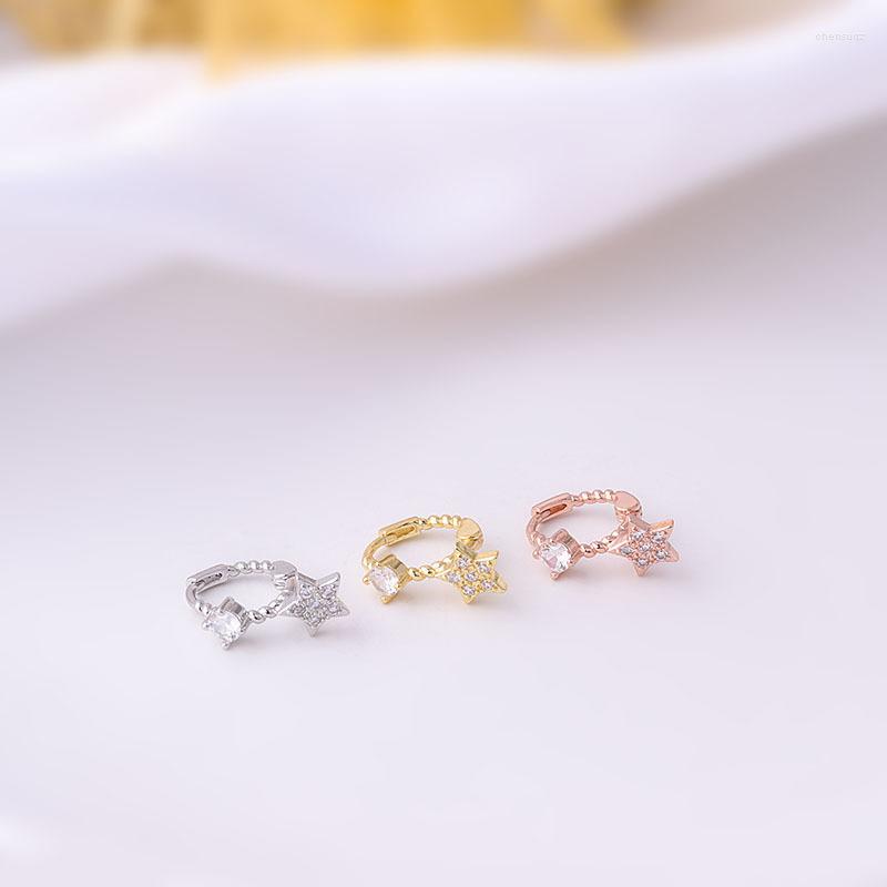 

Hoop Earrings 1 PCS Simple Small Zircon Star Shape Ear Cartilage Piercing Cuff Clip Earring Cute Mini Closed Circle Copper Hoops Jewelry