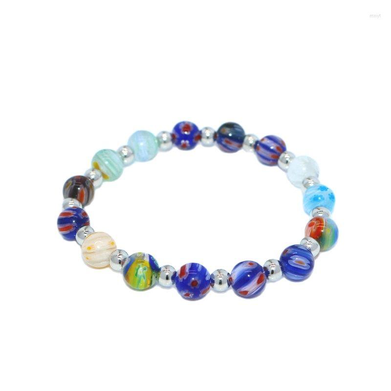 

Strand Fashion Female Round Symphony Thousand Flowers Glass Bracelet DIY Handmade Elastic Rope Bead