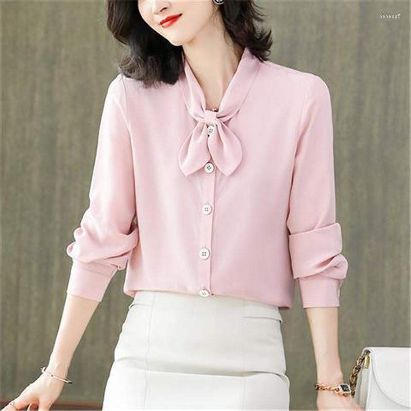 

Women's Blouses Fashion Women Spring Summer Shirts Elegant Print Chiffon Long Sleeve Bow Knot Scarf Collar Tops Blusas MM0532, Beige