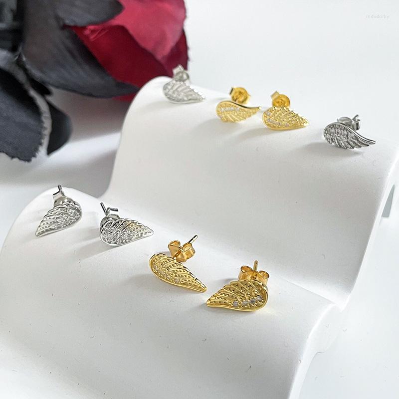 

Stud Earrings Korean S925 Sterling Silver Feather Zircon Ears Female Simple Design Temperament Wild Personality Trend