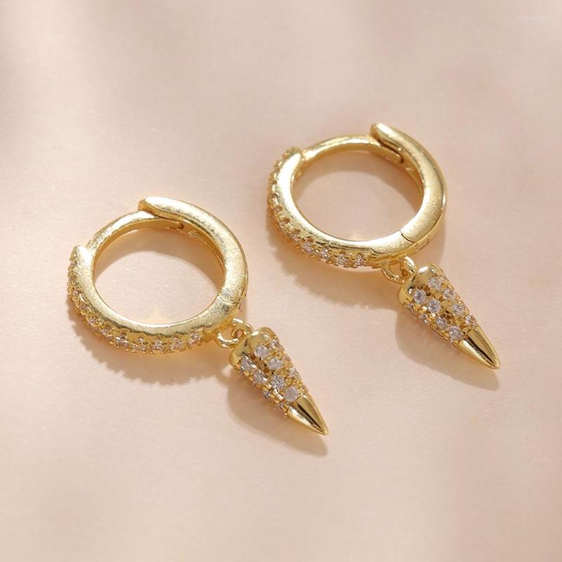 

Hoop Earrings 925 Sterling Silver Personality Pave Cubic Zirconia Spike Rivet Taper Pendant Women Fashion Party Jewelry
