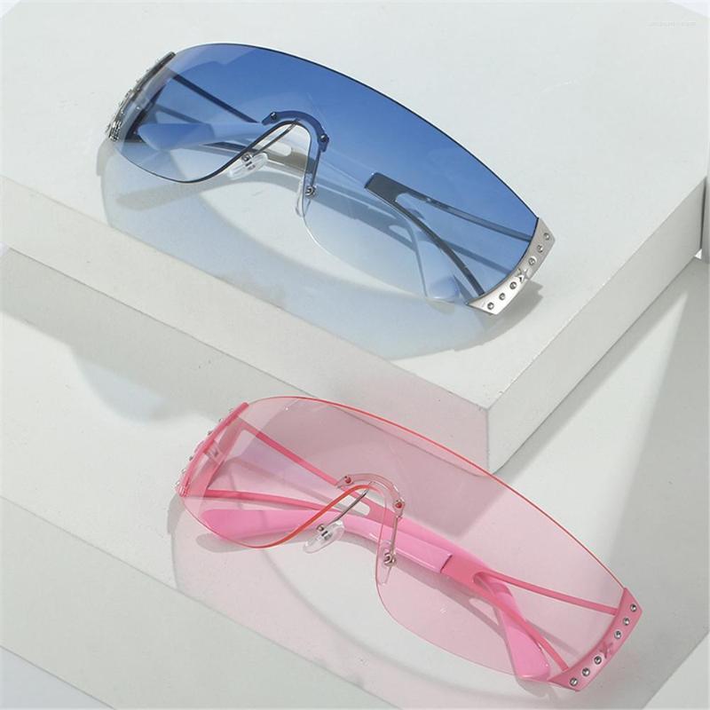 

Sunglasses UV400 Gradient Lens Eyewear Frameless Wrap Around Sun Glasses Y2K Flat Top