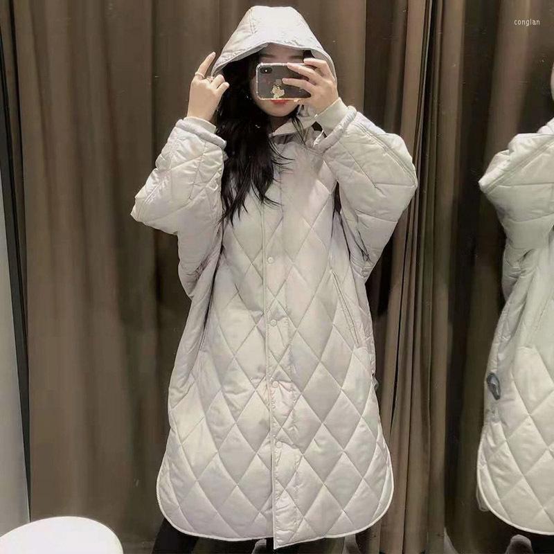 

Women's Down Winter Womens Coat Long Hooded Long-sleeved Single-breasted Loose Warm Fashion Cotton-padded Jacket Women, Gray
