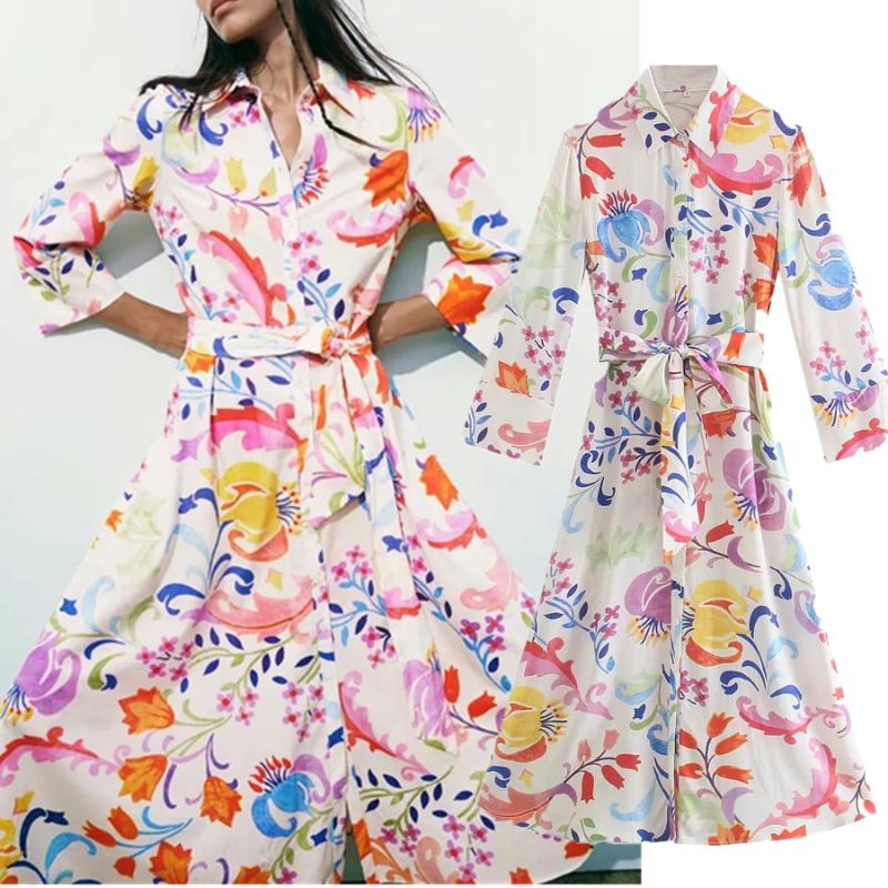 

Casual Dresses Jenny&Dave Summer Long Dress Women Holiday Vestidos Enlgand Indie Folk Vintage Floral Tropical Printing Sashes Midi