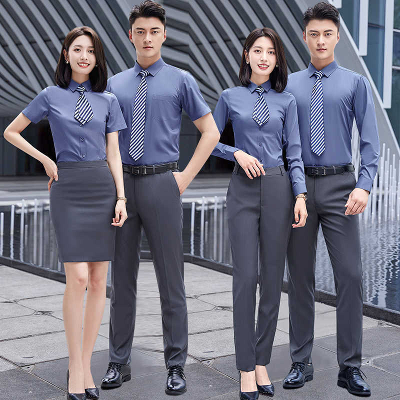 

Work Clothes Job Interview Dress Slim Busin and Women Profional Suit Car Store Sal Manager Shirt Men, Short sleeve women's dark blue shirt