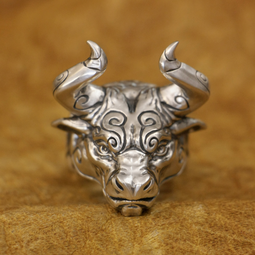 

LINSION 925 Sterling Silver Huge Bull Ring Biker Punk Jewelry TA389 US Size 7 to 16