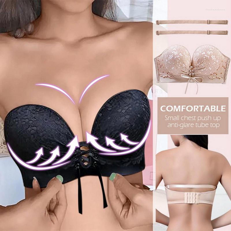 

Bras Sexy Women Underwear BH Push Up Bra No Rims Invisible Tops Strapless Lace Lingerie Non-slip Female Brassiere Bralette, Black-z