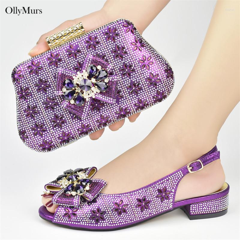 

Dress Shoes Italian Special Design Ladies Wedding And Bag Set Elegant Pumps Purple Matching For Evening Party, Black