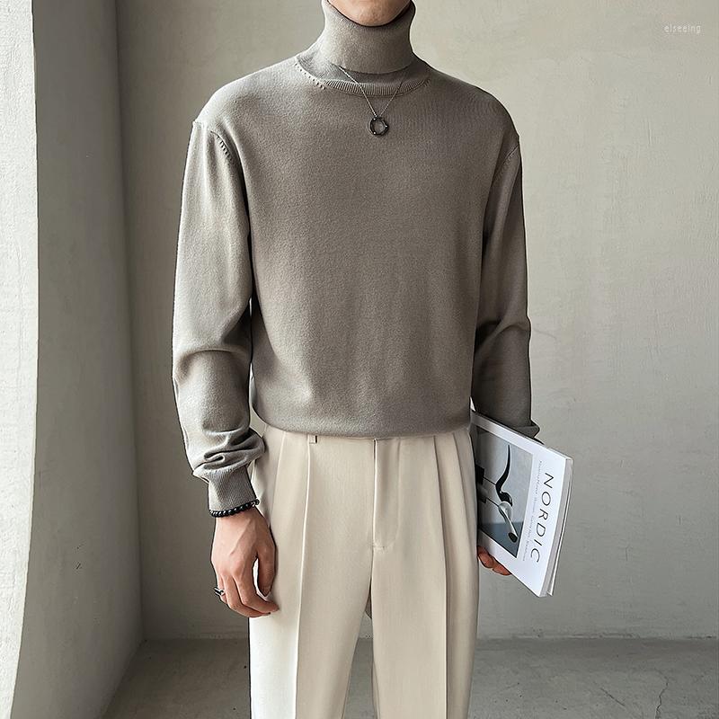

Men's Sweaters Autumn Winter Sweater Men Loose Casual Fashion Vintage Bottom Pullover Turtleneck Man Korean Knitwear Top, Black