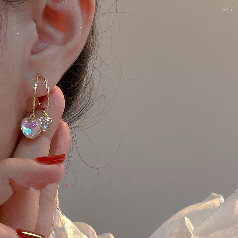 

Dangle Earrings Fashion Trend 925 Silver Needle Elegant Delicate Romantic Aurora Laser Love Stud Female Jewelry Party Gift Wholesale