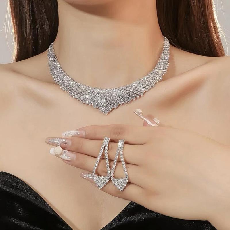 

Necklace Earrings Set ROPUHOV 2022 Vintage Clavicle Earring Claw Chain Rhinestone Exaggerated Simple Dress Versatile Gift For Women, Picture shown