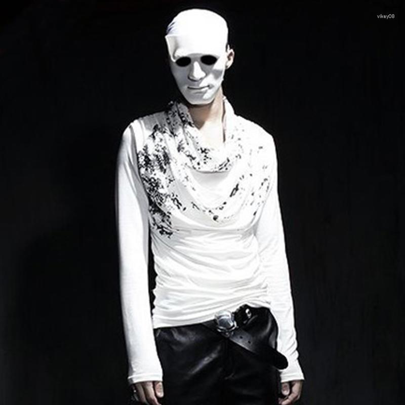 

Men's T Shirts Personality Fashion Pleated Pile Collar Slim Long-sleeved T-shirt Tide Male Korean Version Of The Large Size Boys Me, Black