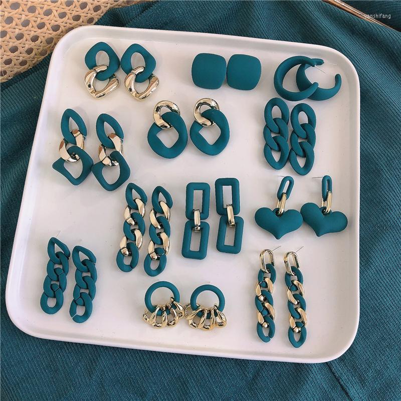 

Dangle Earrings Fashion Jewelry Metal Alloy Round Heart Geometric Blue & Green Tone Resin Drop For Girl Gifts
