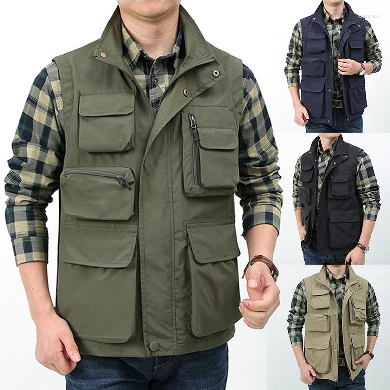

Men's Vests Men's Casual Sleeveless Jacket Waterproof Multi-Pocket Vest Breathable Tactical Fishing Outdoor Waistcoat Male Clothing 5XL, Black