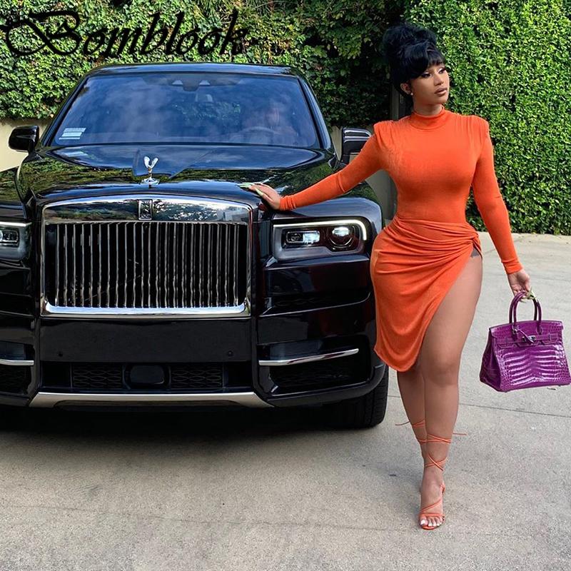 

Casual Dresses Bomblook Sexy Party Club Bodycon For Women 2022 Autumn Solid O-neck Long Sleeve Criss-cross Midi Dress Female Streetwear, Black