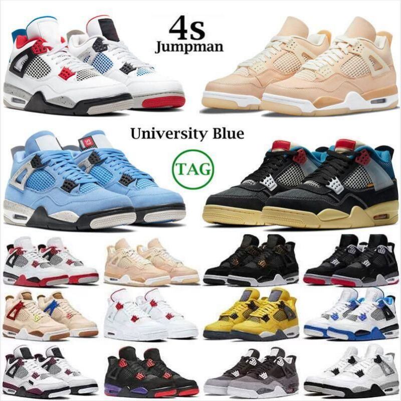 

Jumpman 4 4s Basketball Shoes Women Men UNC Black Cat University Blue White Oreo Fire Red Thunder Sail Grey Pure Trainers sports Sneakers Cream, Socks
