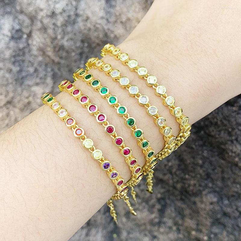 

Charm Bracelets FLOLA Colorful Crystal Round Beads For Women Copper Gold Plated CZ Fashion Small Jewelry Gifts Brtj93