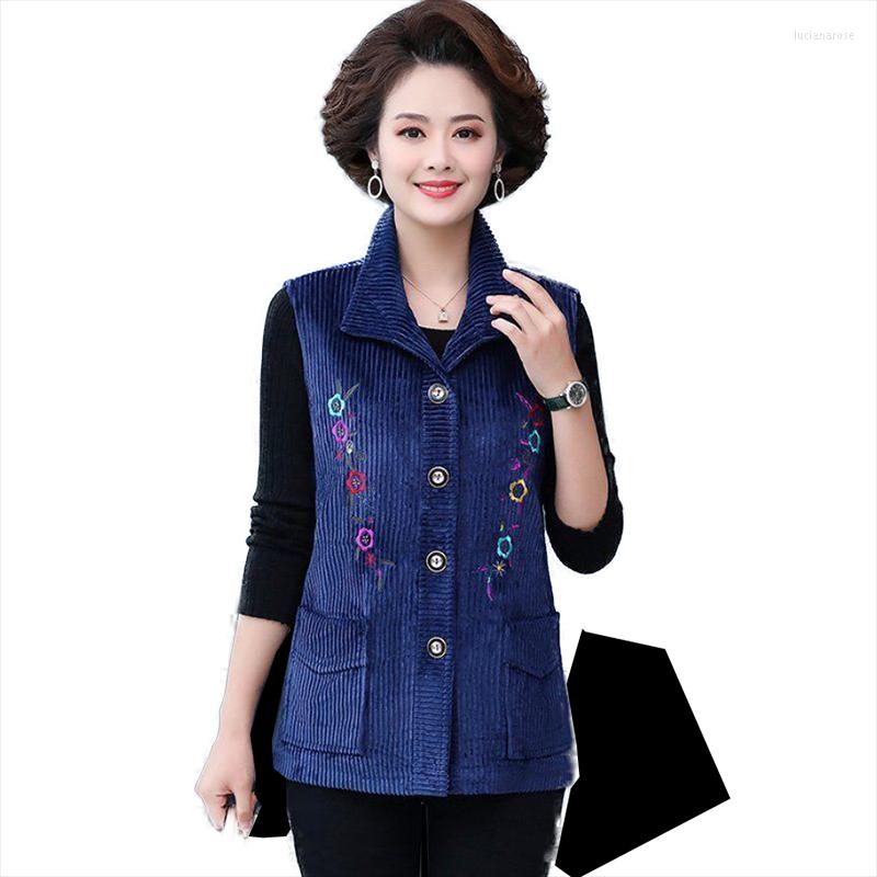 

Women's Vests Middle-Aged Elderly Women Vest Spring Autumn Corduroy Coat Wear 2022 Jacket Embroidery Single-Breasted Ladies Waistcoat A86, Blue